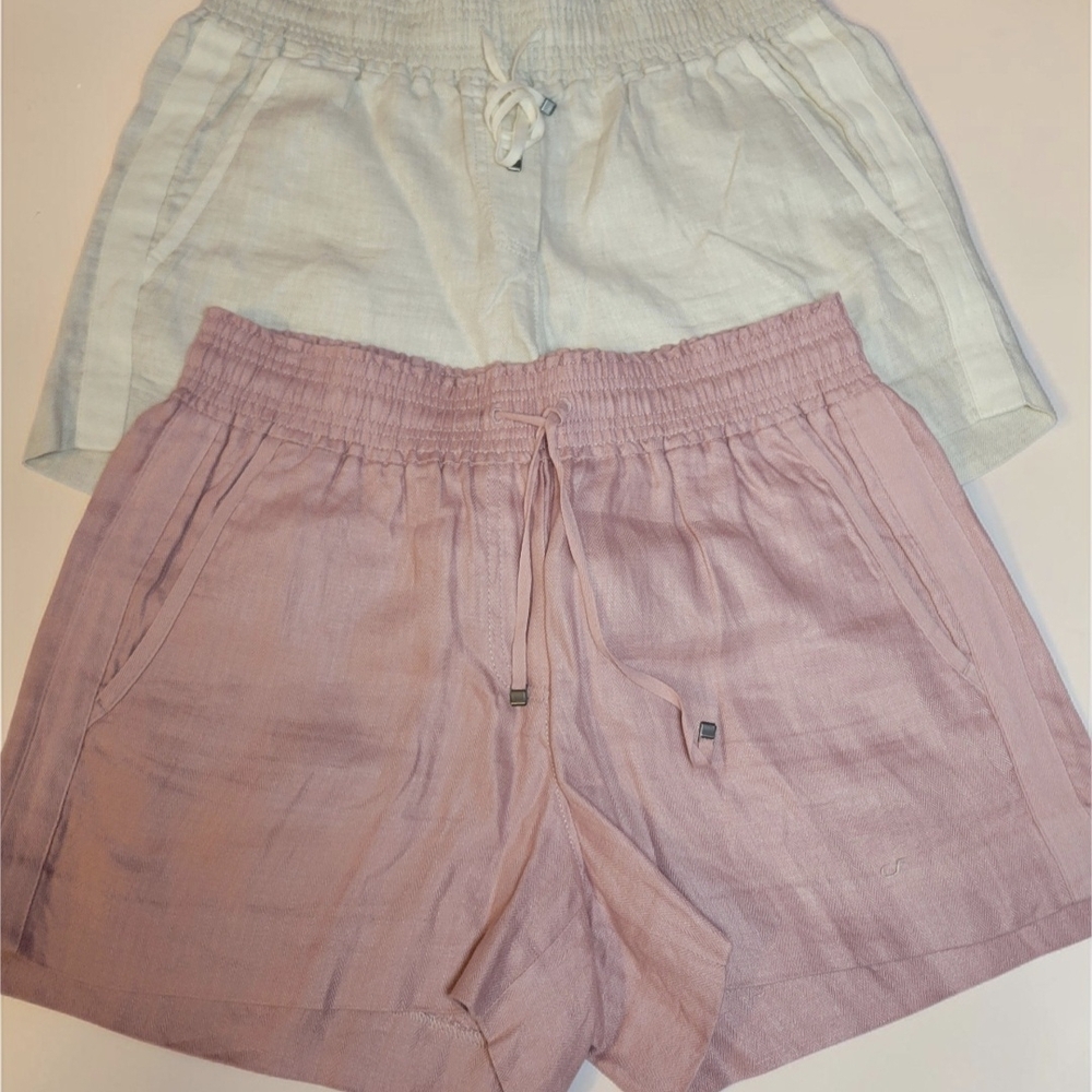 J. Crew Pink and Cream Textured Shorts Set 100% Linen